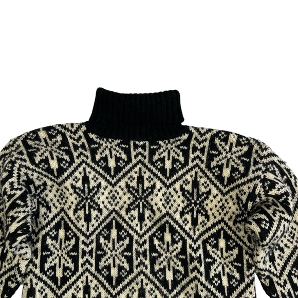 Vtg 90s Gap Wool Chunky Turtleneck Sweater Snowflake Nordic Ski Black White Sz S - Picture 2 of 4